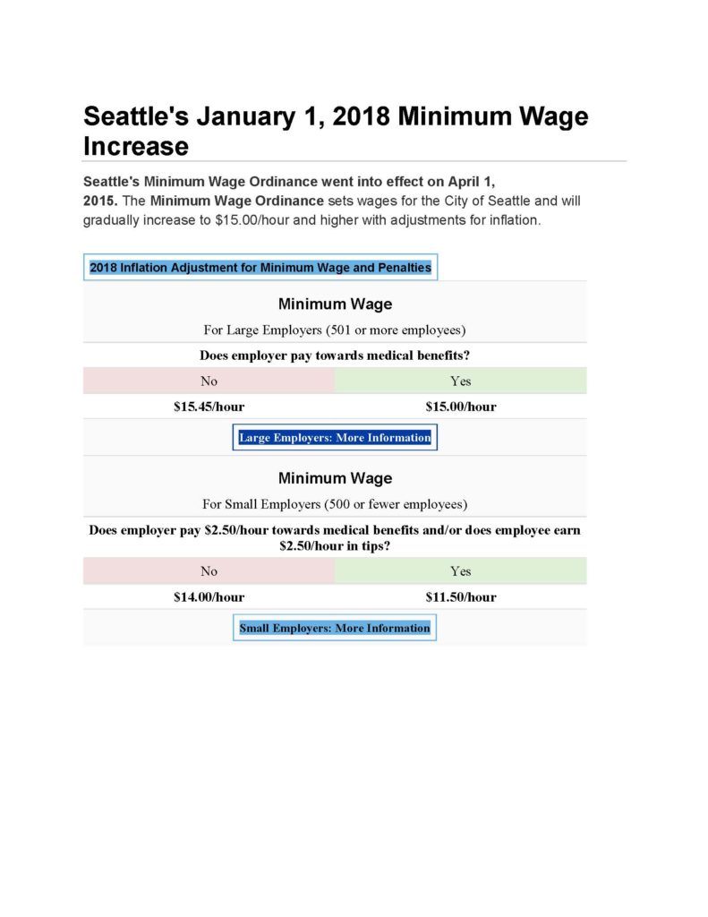 Seattle’s January 1, 2018 Minimum Wage Increase