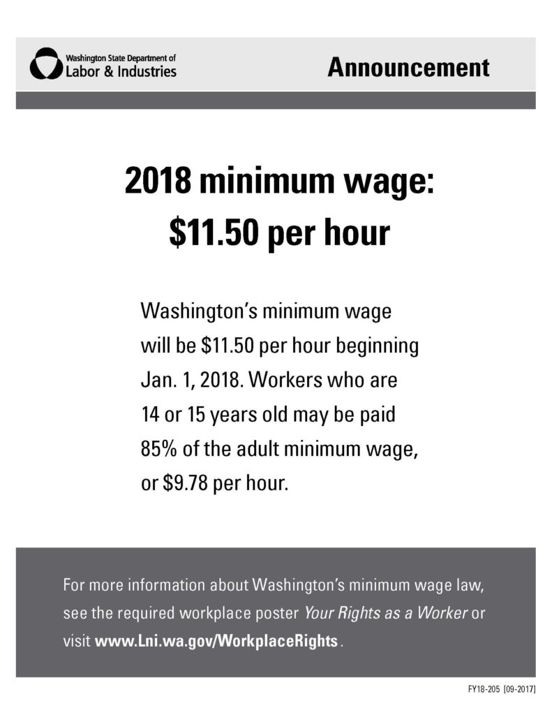 2018 State minimum wage: $11.50 per hour